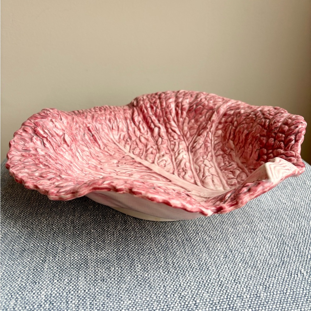 F&F Cabbage Leaf Red Pink Serving Bowl Dish Lettuce Large Vintage Rare 1989 - Picture 5 of 14